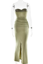 Graceful Jade Ritual Evening Dress – Draped Look