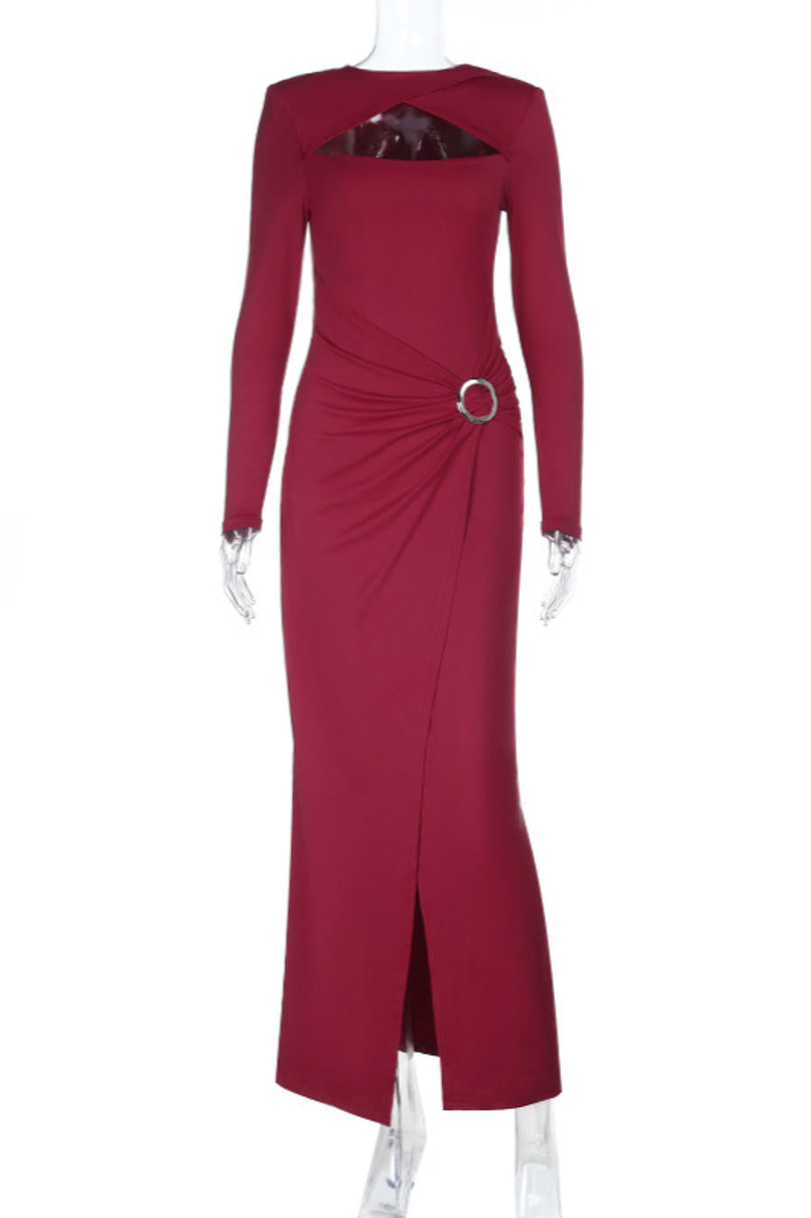 Captivating Crimson Whisper Maxi Evening Dress – Full Length