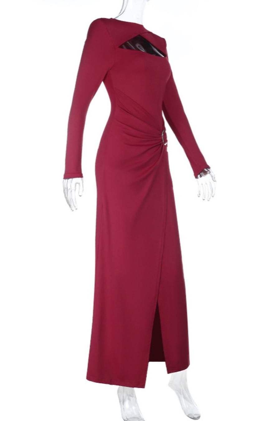 Captivating Crimson Whisper Maxi Evening Dress – Close Up