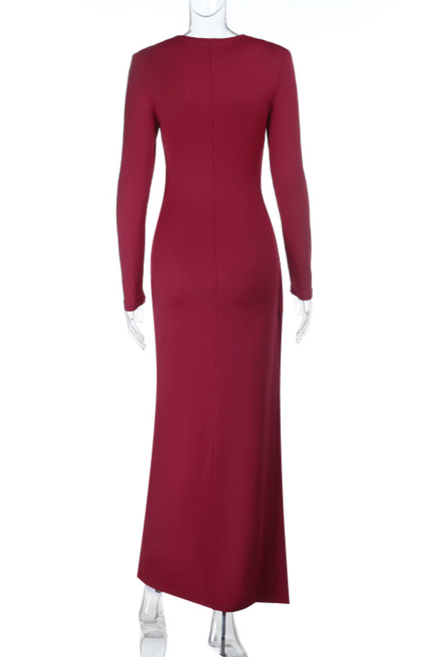 Captivating Crimson Whisper Maxi Evening Dress – Back View