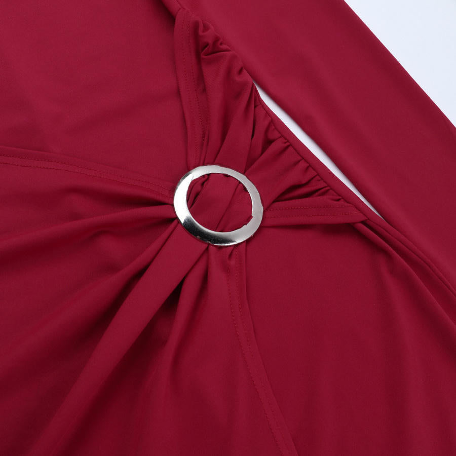 Captivating Crimson Whisper Maxi Evening Dress – Silhouette