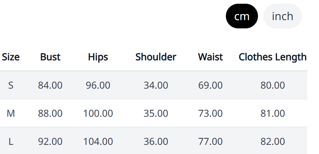 Ivory Heart Sculpt Dress – Size Chart