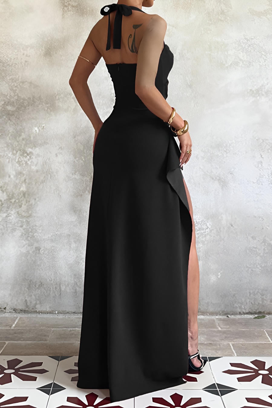 Graceful Garnet Siren Evening Dress – Detail View