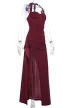 Graceful Garnet Siren Evening Dress – Worn View