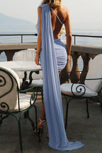 Polished Azure Escape Cocktail Dress – Detail View