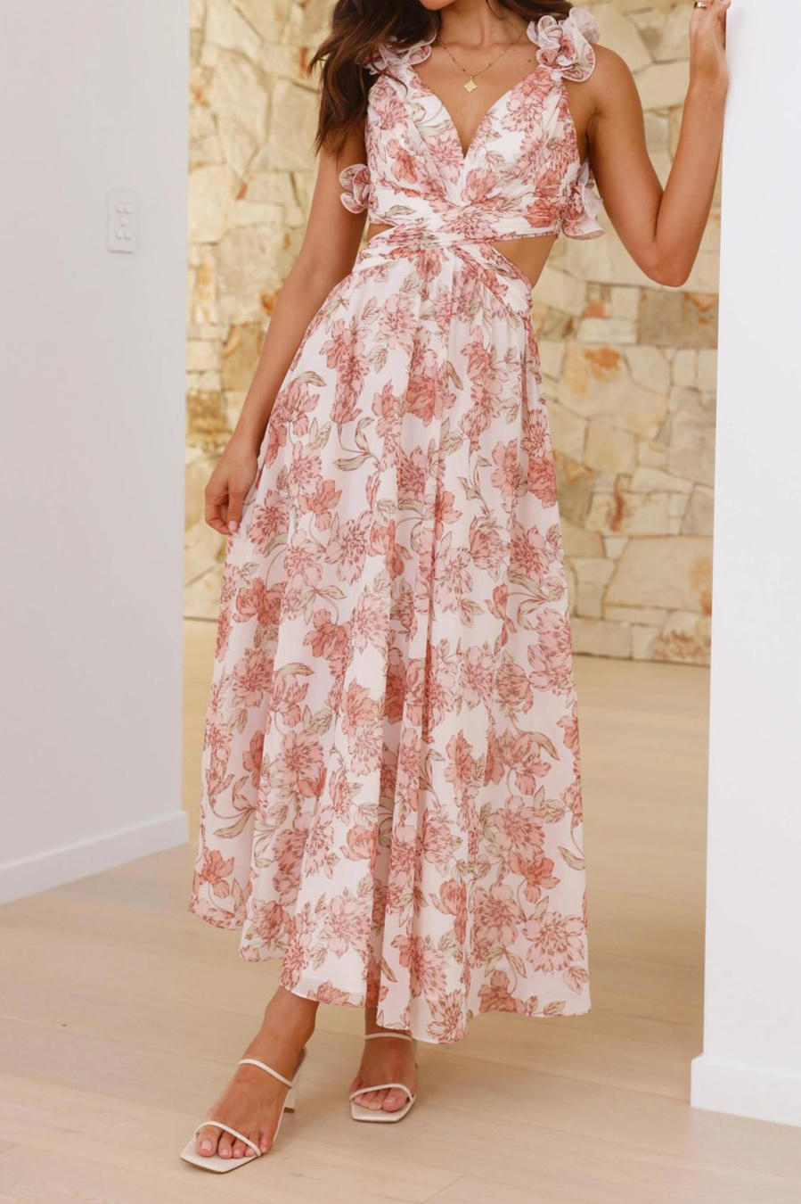 Blue Bloom Dress – Detail View | Women's Maxi Dress