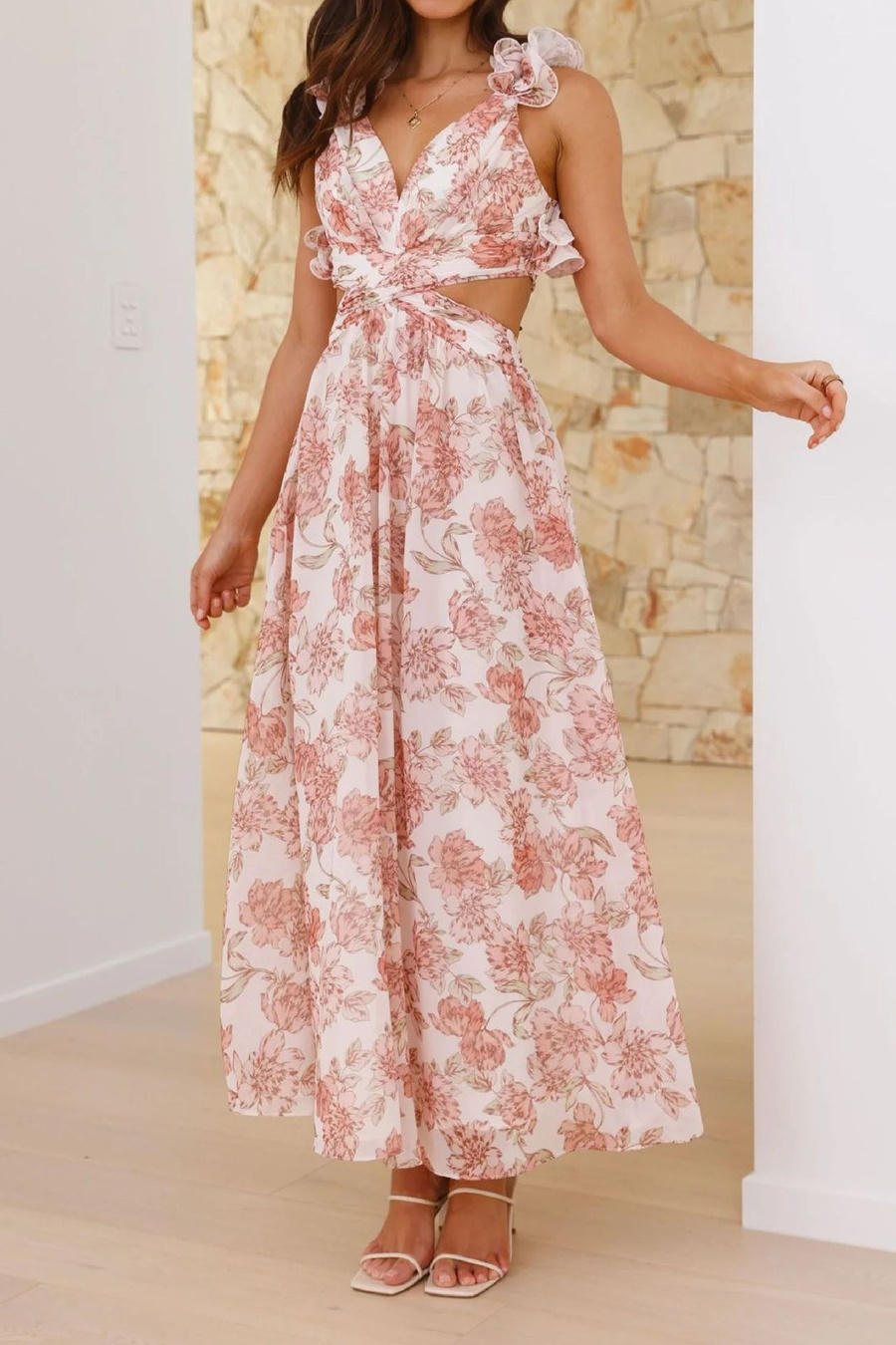 Blue Bloom Dress – Detail View | Women's Maxi Dress