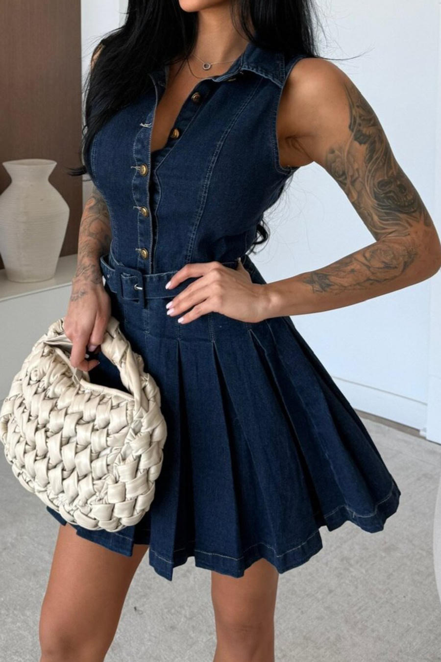 Denim Muse Dress – Side View | Women's Maxi Dress
