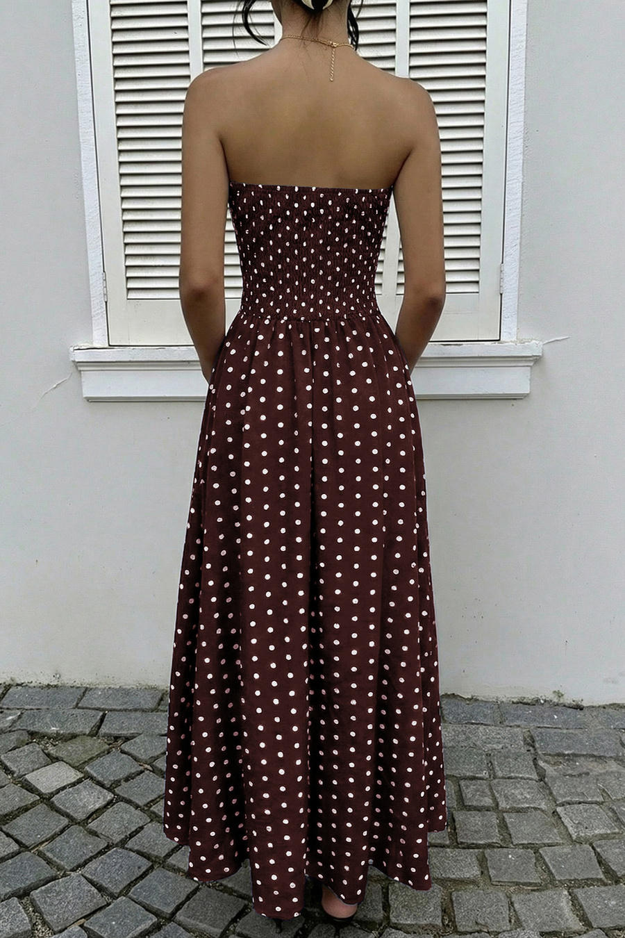 Midnight Polka Dress – Detail View | Women's Maxi Dress