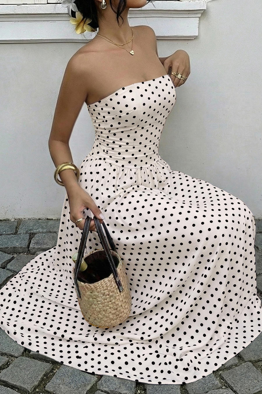 Midnight Polka Dress – Detail View | Women's Maxi Dress