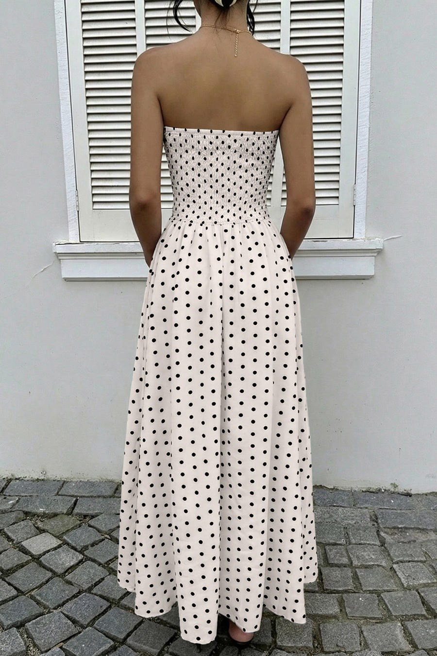 Midnight Polka Dress – Detail View | Women's Maxi Dress