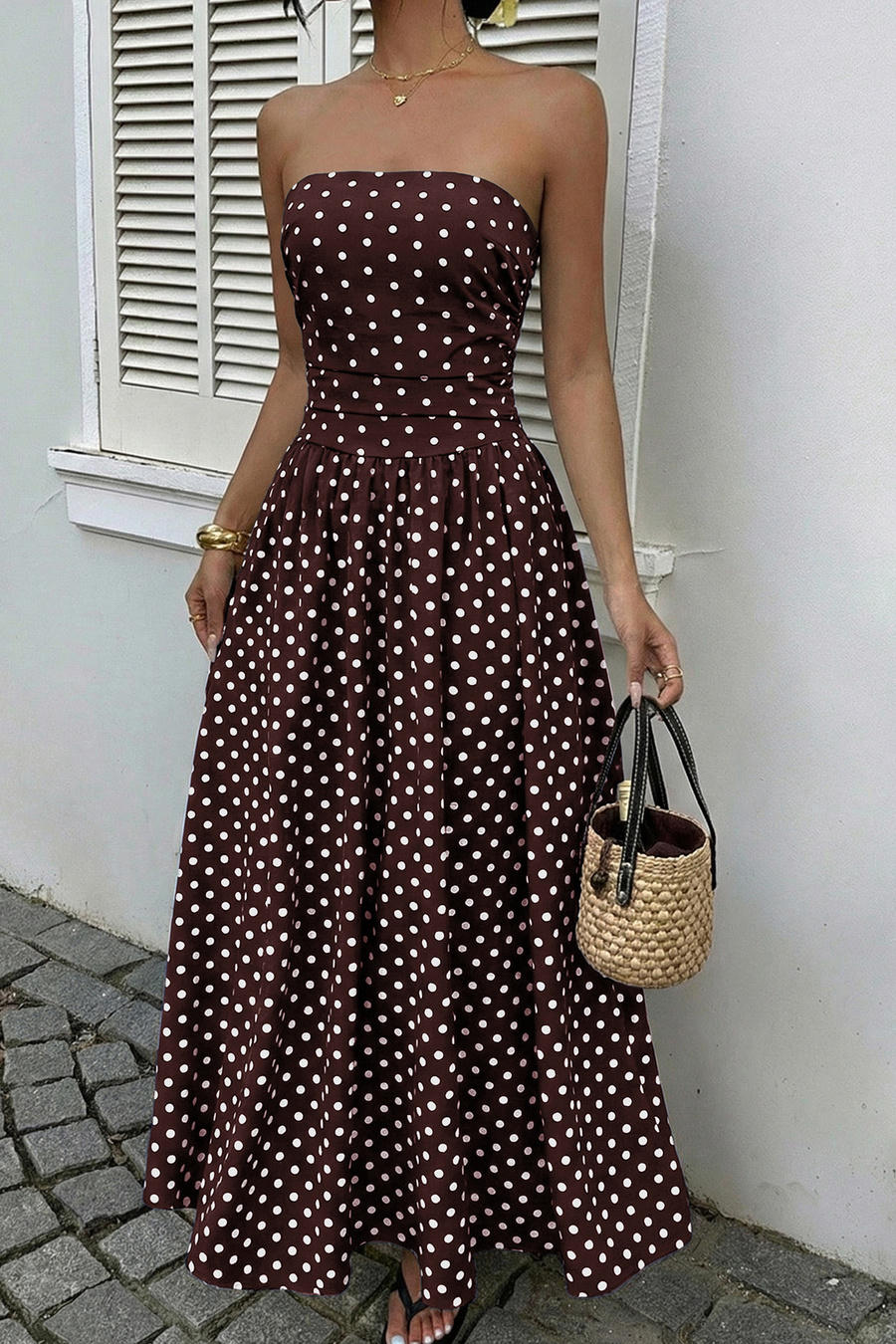 Midnight Polka Dress – Detail View | Women's Maxi Dress