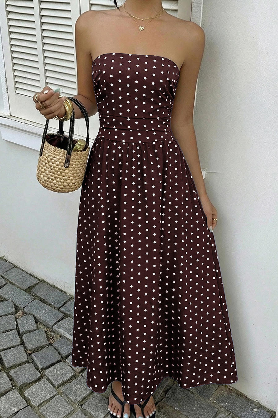 Midnight Polka Dress – Detail View | Women's Maxi Dress