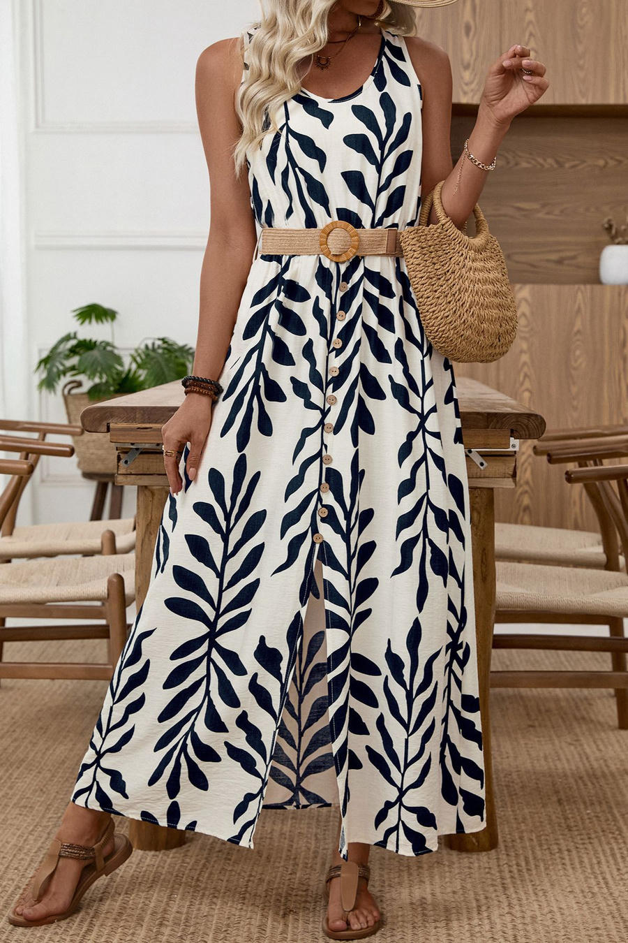 Palm Line Dress – Side View | Women's Maxi Dress
