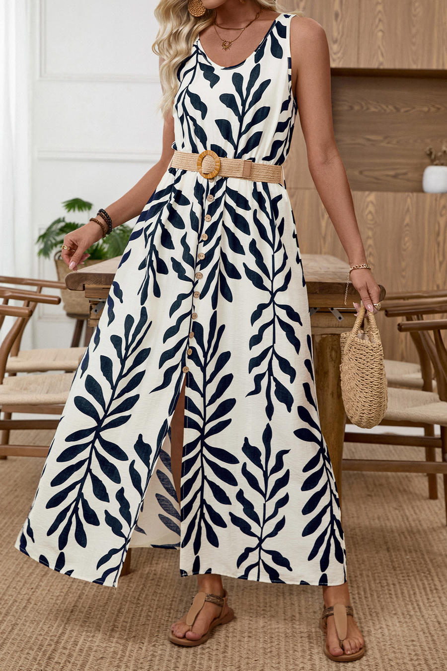Palm Line Dress – Detail View | Women's Maxi Dress
