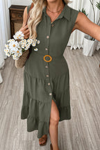 Olive Tier Dress – Detail View | Women's Maxi Dress