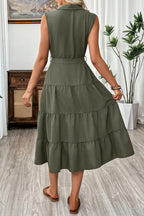 Olive Tier Dress – Back View | Women's Maxi Dress