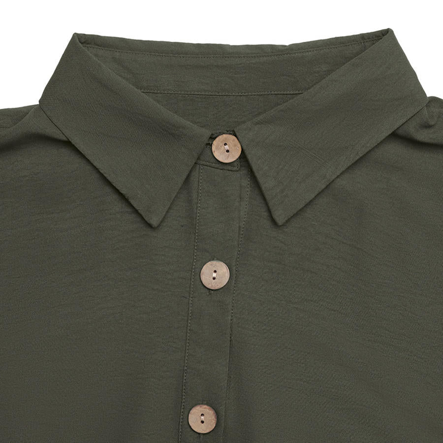 Olive Tier Dress – Detail View | Women's Maxi Dress