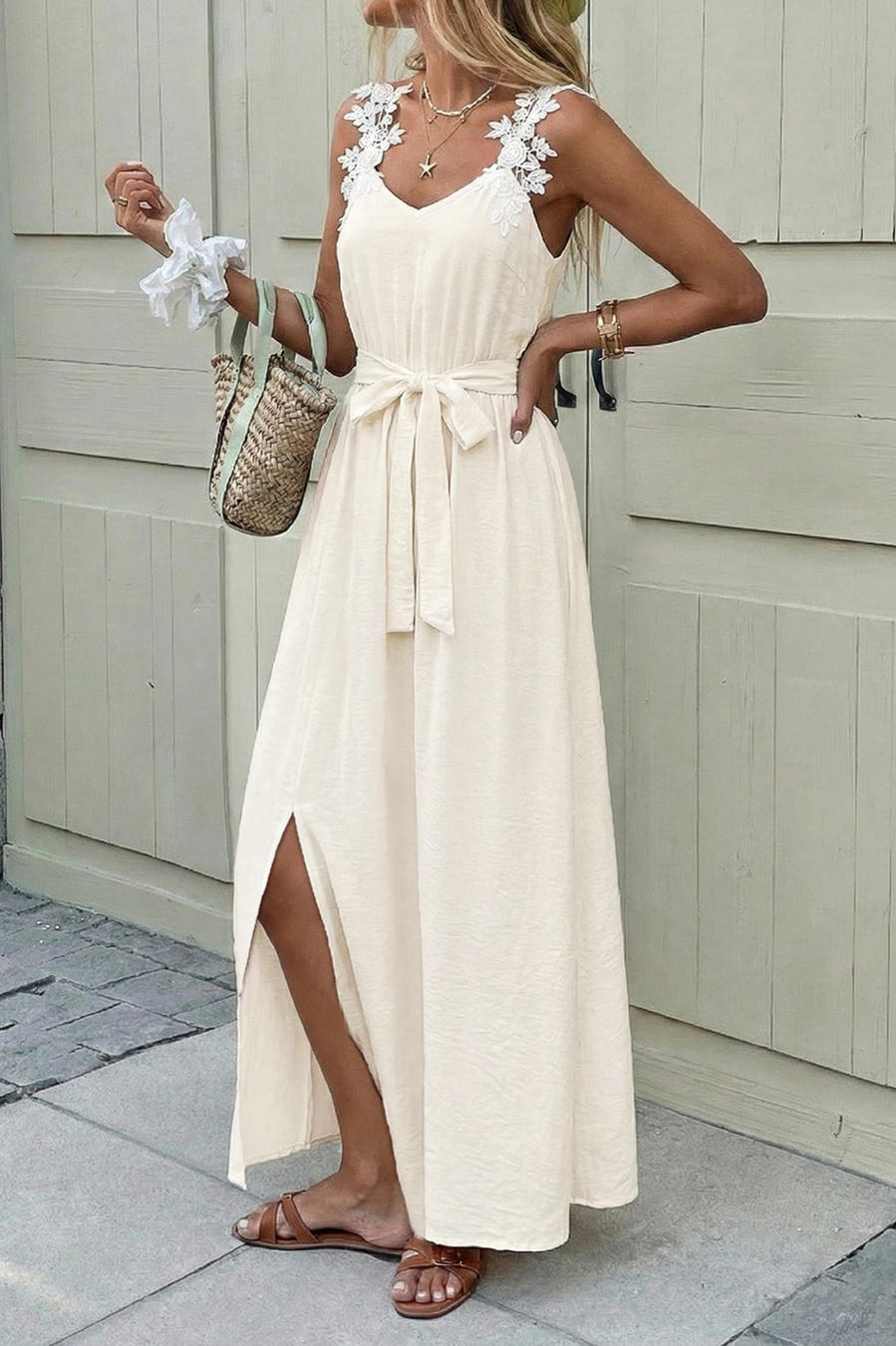 Soft Split Dress – Detail View | Women's Maxi Dress
