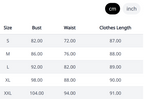Obsidian Tier Dress – Size Chart