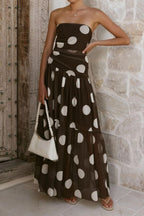 Cocoa Polka Dress – Side View | Women's Maxi Dress
