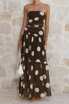 Cocoa Polka Dress – Detail View | Women's Maxi Dress