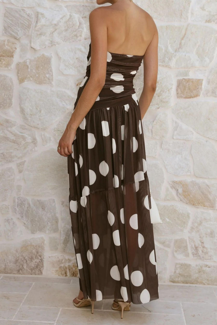Cocoa Polka Dress – Back View | Women's Maxi Dress
