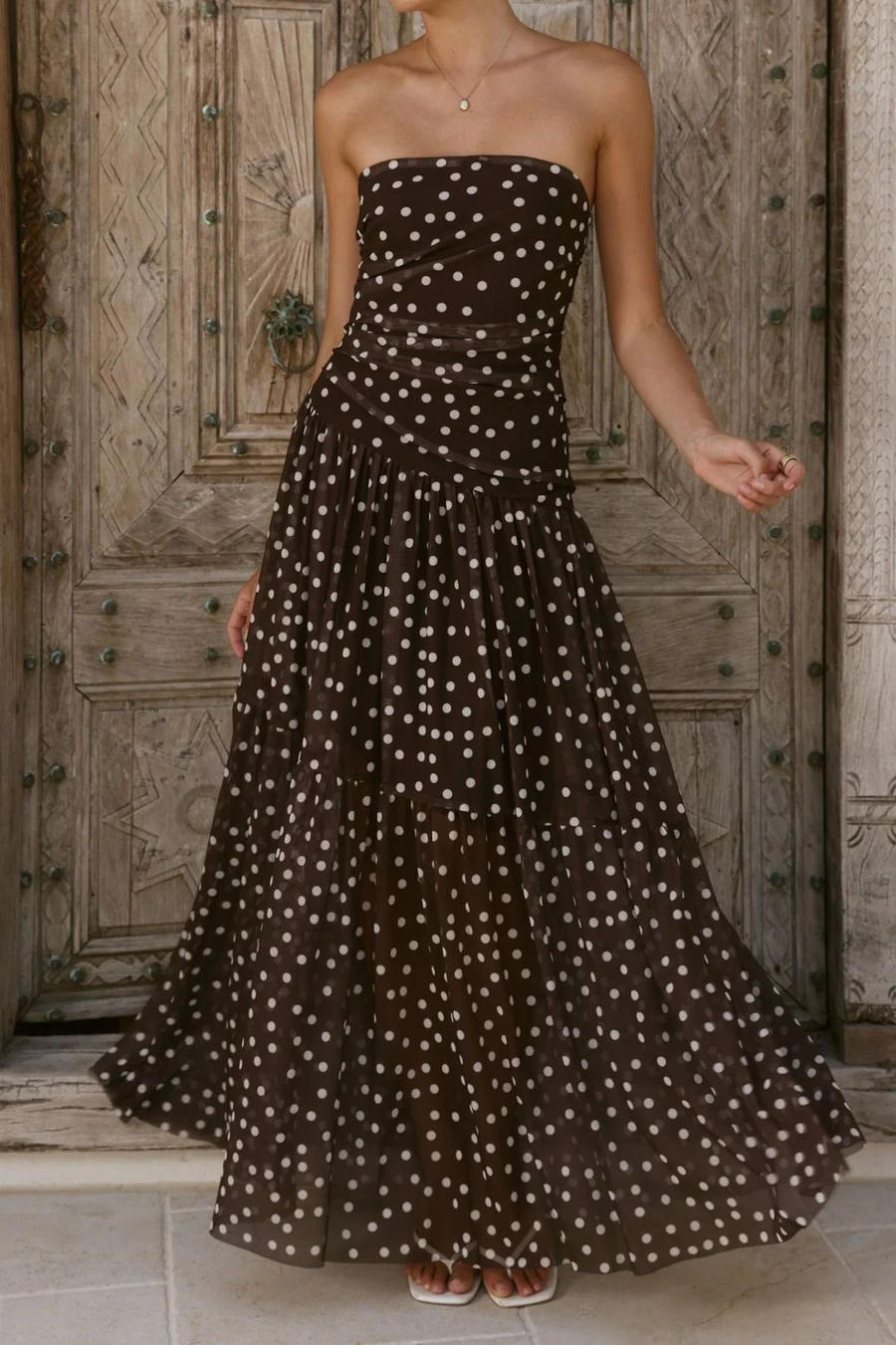 Cocoa Sheer Flow – Side View | Women's Maxi Dress