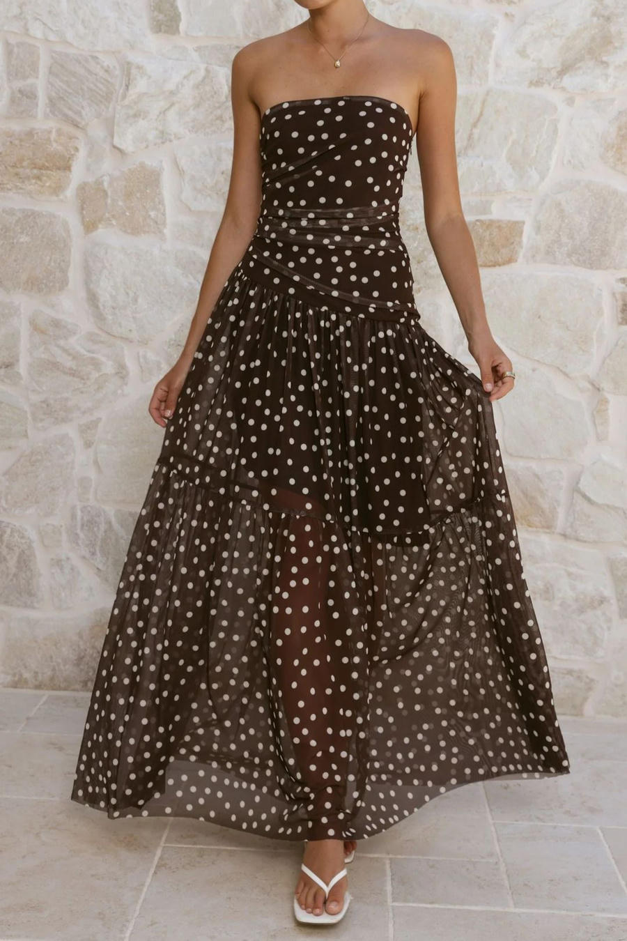 Cocoa Sheer Flow – Back View | Women's Maxi Dress