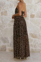 Cocoa Sheer Flow – Detail View | Women's Maxi Dress
