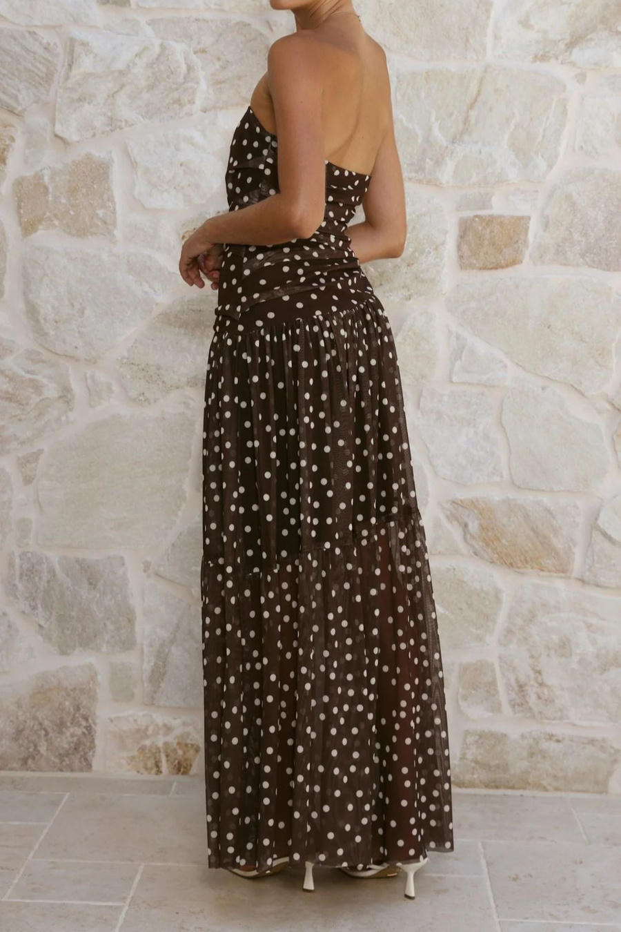 Cocoa Sheer Flow – Detail View | Women's Maxi Dress