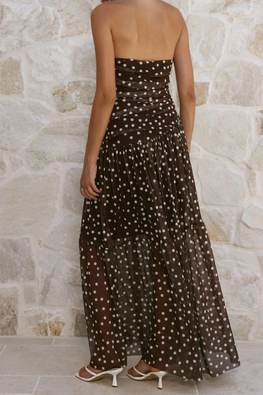 Cocoa Sheer Flow – Detail View | Women's Maxi Dress