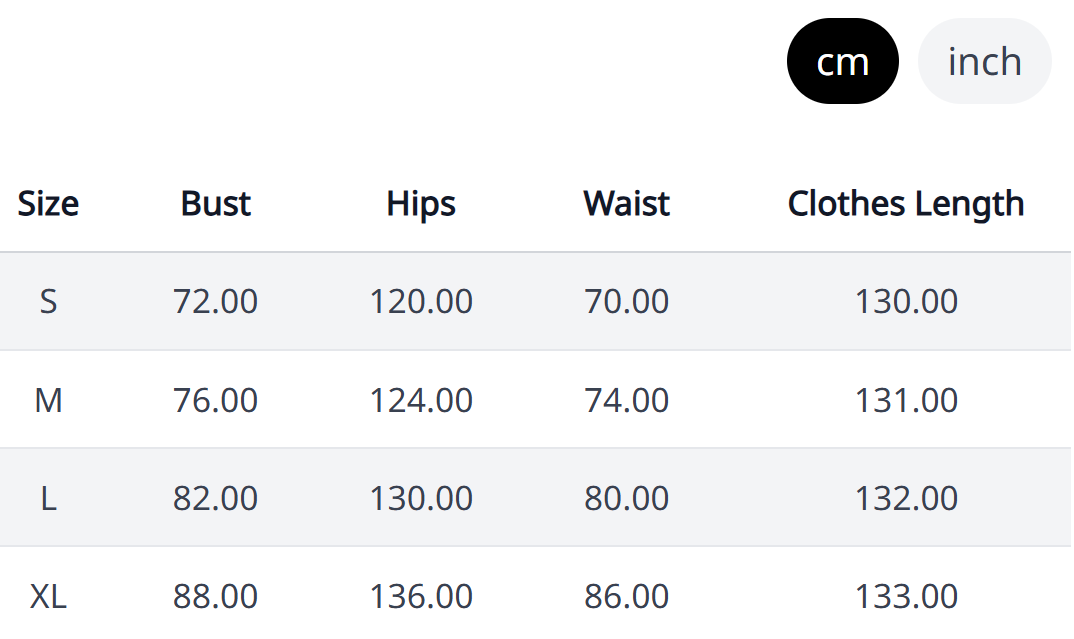 Bloom Cutout Maxi Dress – Size Chart