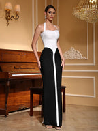 Refined Noir Symphony Evening Dress – Full Length