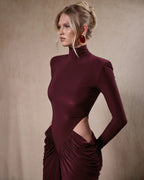Luxe Merlot Sculpt Evening Dress – Side View