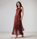 Polished Midnight Fringe Evening Dress – Texture Detail