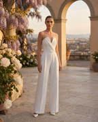 Radiant Ivory Pearl Jumpsuit Evening Dress – Front View