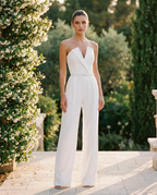 Radiant Ivory Pearl Jumpsuit Evening Dress – Full Length