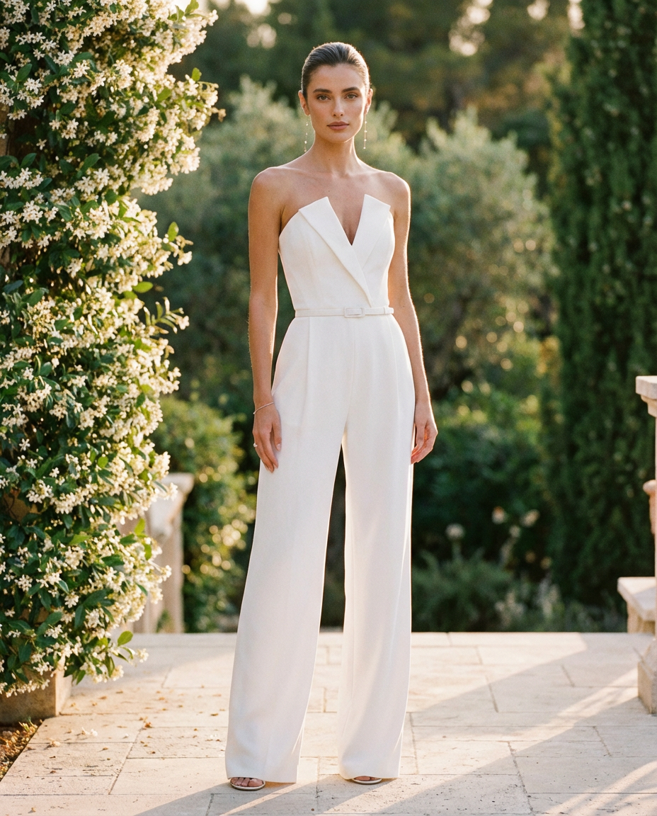 Radiant Ivory Pearl Jumpsuit Evening Dress – Full Length