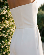 Radiant Ivory Pearl Jumpsuit Evening Dress – Close Up