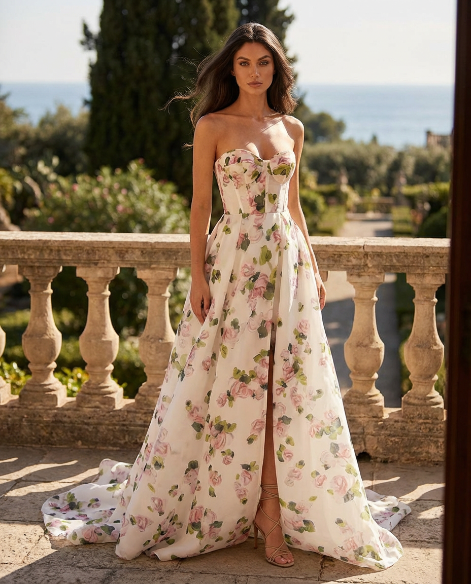 Luxe Jardin Blanc Evening Dress – Front View