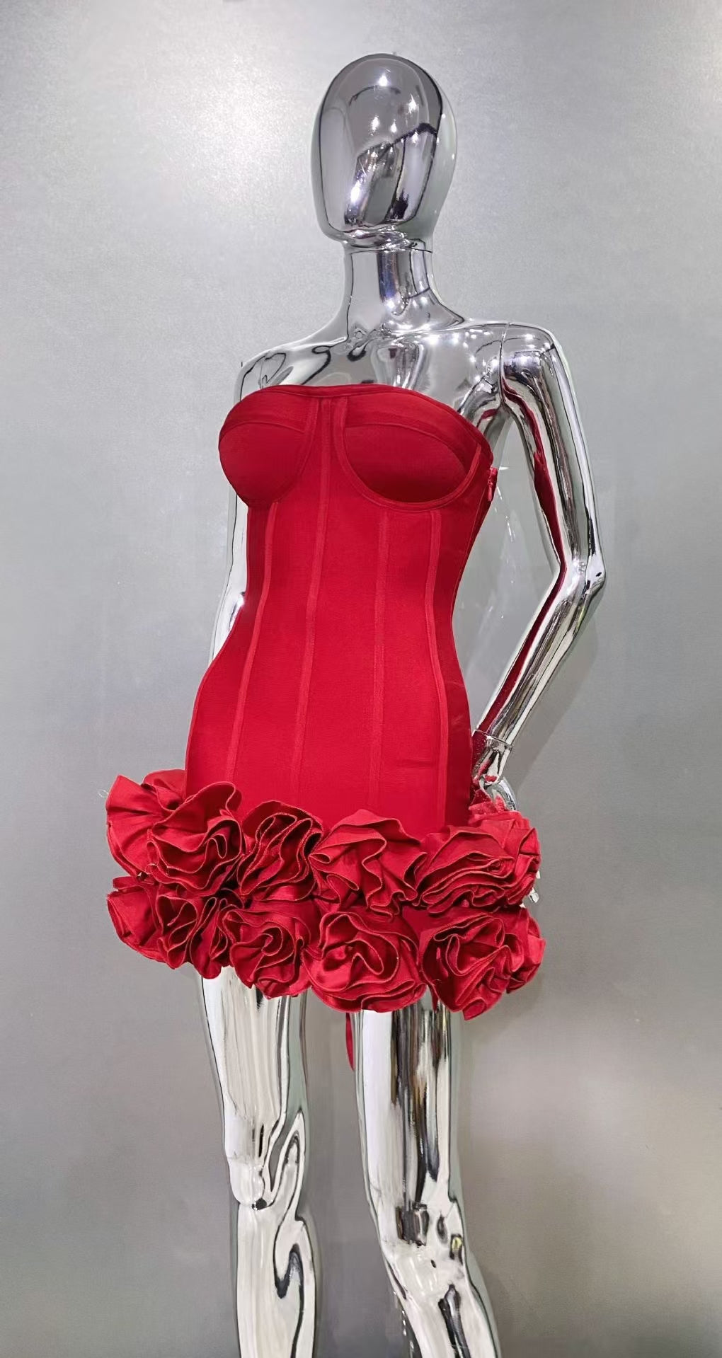 Timeless Ruby Bloom Cocktail Dress – Close Up