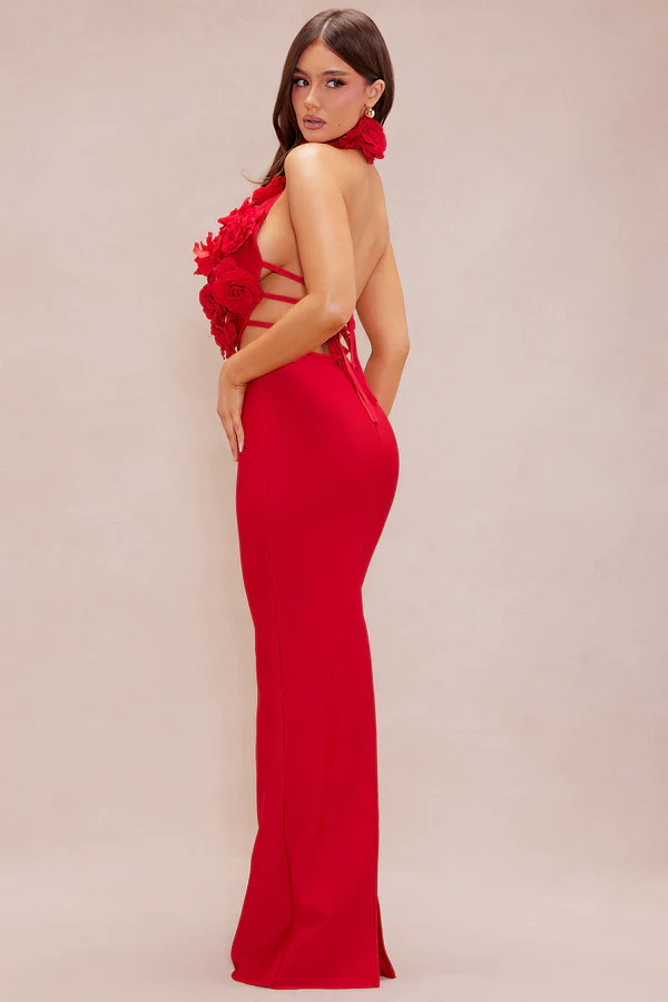 Elegant Midnight Petals Evening Dress – Side View