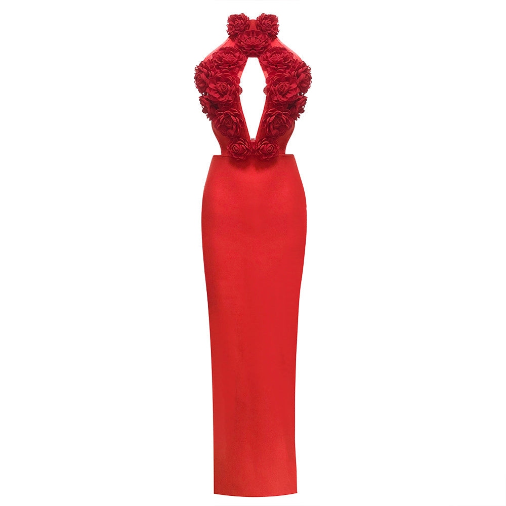 Elegant Midnight Petals Evening Dress – Back View