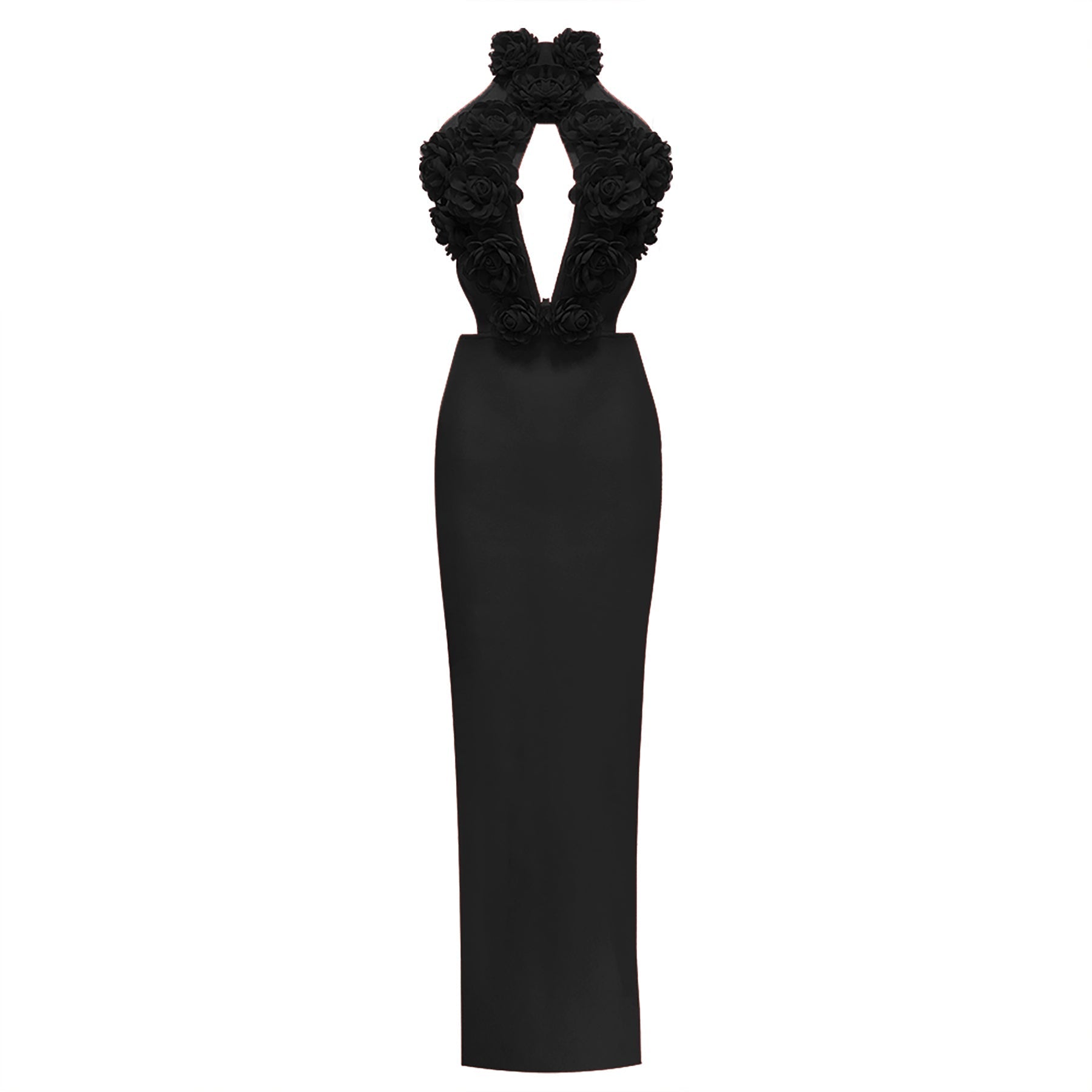 Elegant Midnight Petals Evening Dress – Studio View