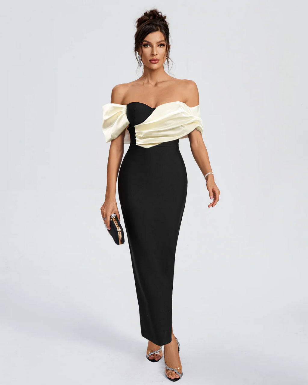 Refined Flame Feather Evening Dress – Side View