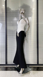 Graceful Crystal Noir Evening Dress – Detail View