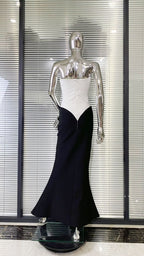 Graceful Crystal Noir Evening Dress – Full Length