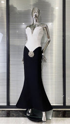 Graceful Crystal Noir Evening Dress – Close Up