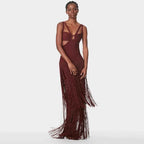 Alluring Bordeaux Ligne Evening Dress – Front View